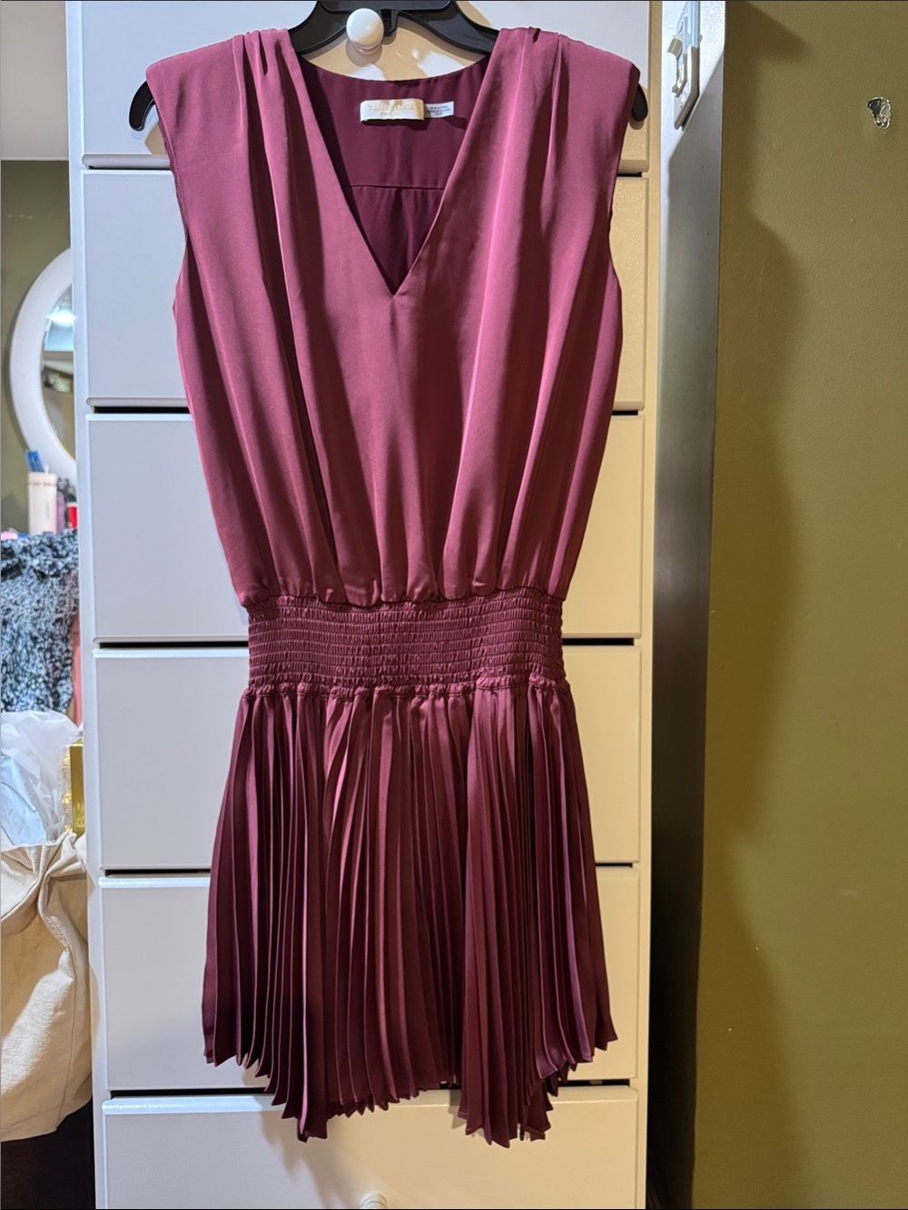 Ramy Brook Sleeveless V-Neck Pleated Mini Dress in Wine